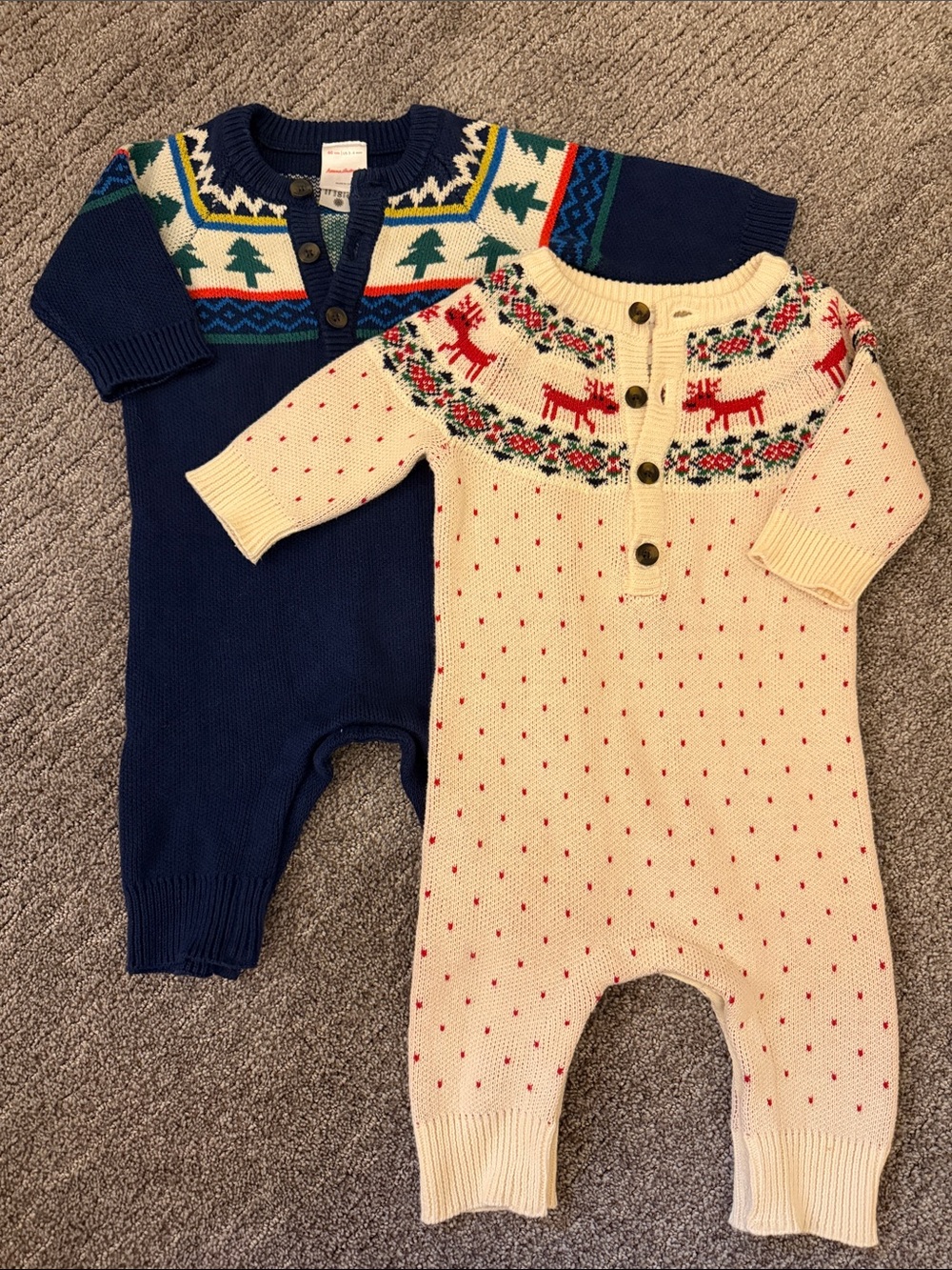 Hanna Andersson Cream & Navy Reindeer Knit Baby Footies